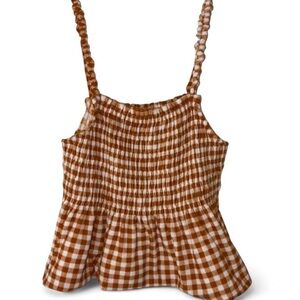 SO Orange and White Gingham Smocked Top Size Large